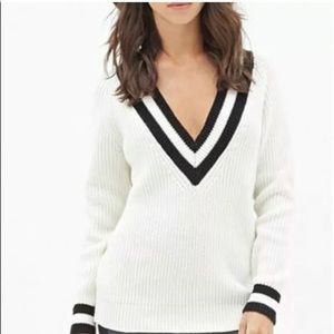 Forever 21 Varsity Knit V Neck Sweater - medium